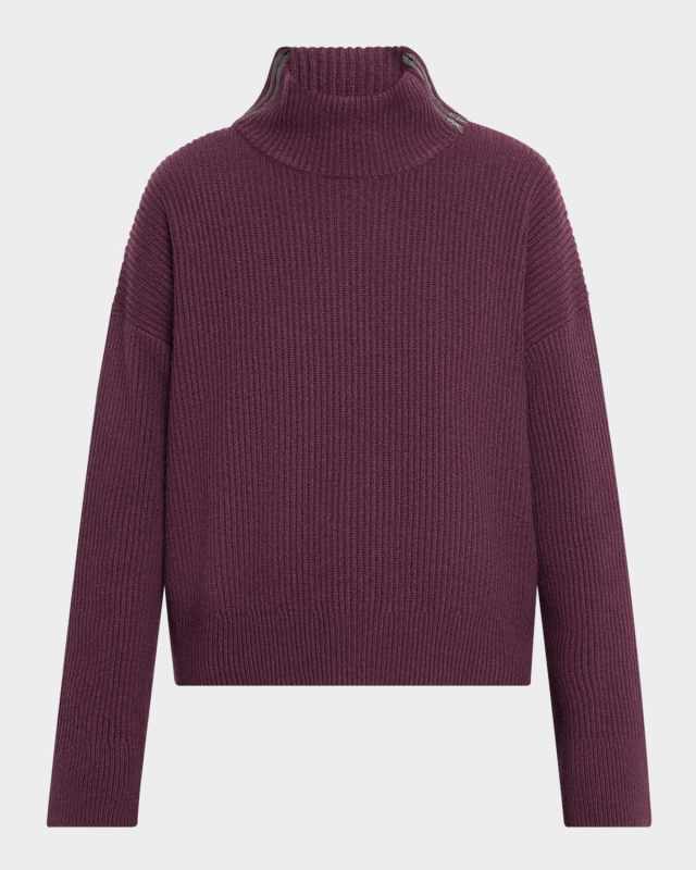 Monili-Trim Turtleneck Cashmere Rib Sweat